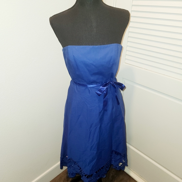 Betsey Johnson Elegant Blue Cutout Strapless Cotton Dress Size 8 - Picture 8 of 12